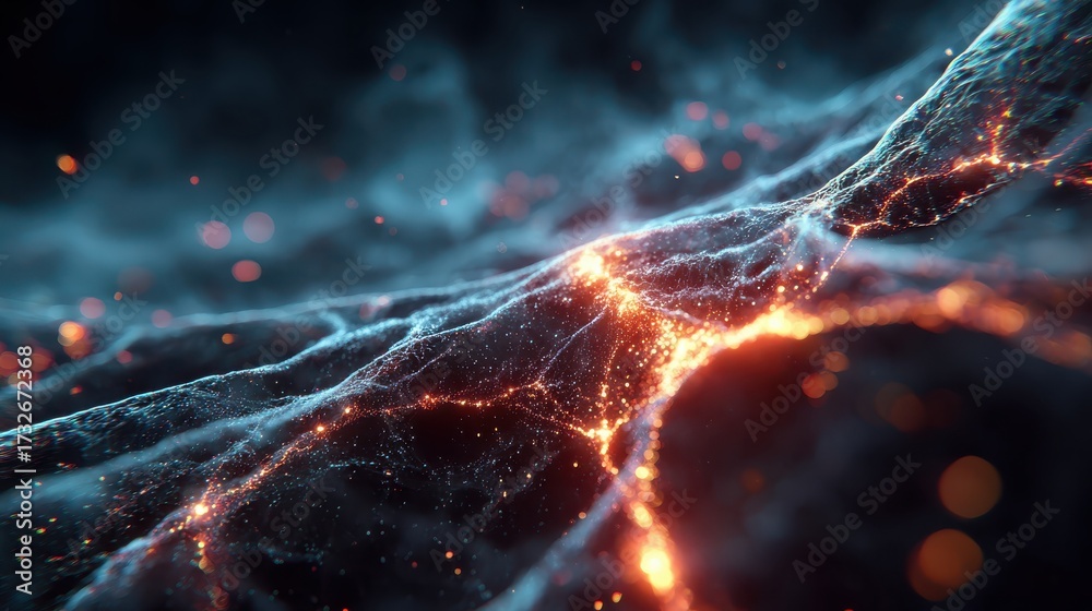 Wall mural abstract complex web of interconnected nodes with glowing lines