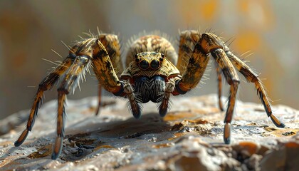 Close-up of a large spider on a rock