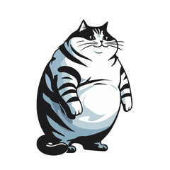 Chubby cartoon cat standing with a happy expression, showcasing its playful personality in a fun and whimsical style