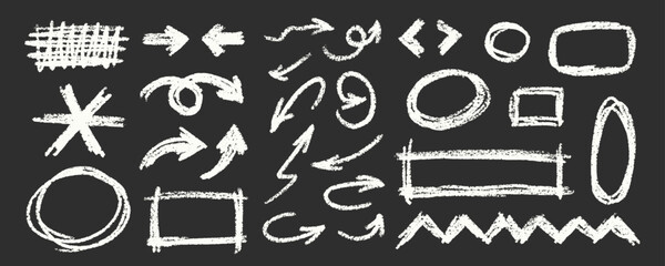 Crayon Line Stroke Vector Set. Chalk Scribble Underline Shapes Collection. Blackboard Hand Drawn Brush Texture Highlight Squiggle. Pencil Emphasis Elements Charcoal Doodle Dividers Bundle