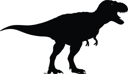 T Rex dinosaur silhouette, prehistoric animal vector, Jurassic predator illustration, Tyrannosaurus outline, extinct species artwork, ancient reptile design, black dinosaur graphic © Tahmina