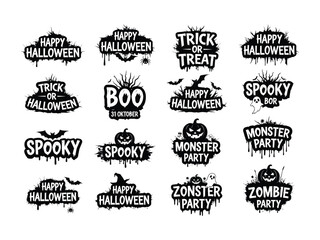 Halloween Typography Set: A collection of spooky and festive Halloween-themed typography designs perfect for greeting cards, posters, and invitations, full of eerie elements and festive charm.