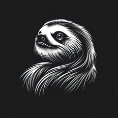 Sloth with flowing fur and serene expression captured in detailed and illustration against background
