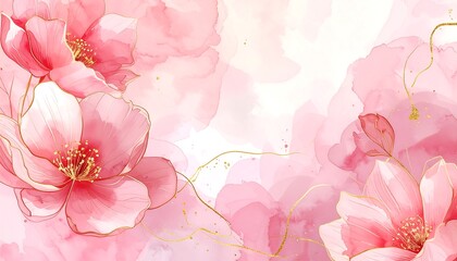 Delicate pink floral background with gold accents