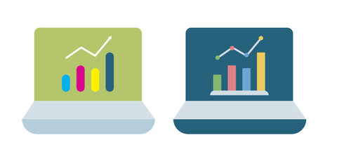 Two laptop computers with business graph isolated on white background concept of business analysis, data analysis, financial analysis, and market analysis