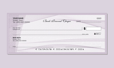 Editable Personal Bank Cheque – Vector Illustration with guilloche pattern