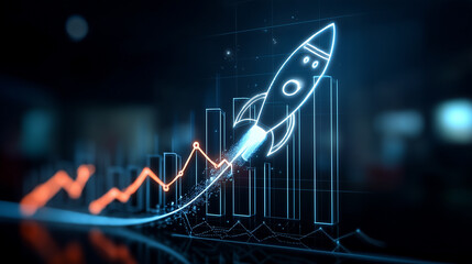 Startup business trend growth concept, improve development chart of company. Graph upward arrow grow up. Plan best sale performance return on investment stock, opportunity success challenge strategy