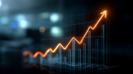 Startup business trend growth concept, improve development chart of company. Graph upward arrow grow up. Plan best sale performance return on investment stock, opportunity success challenge strategy