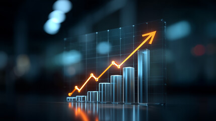 Startup business trend growth concept, improve development chart of company. Graph upward arrow grow up. Plan best sale performance return on investment stock, opportunity success challenge strategy