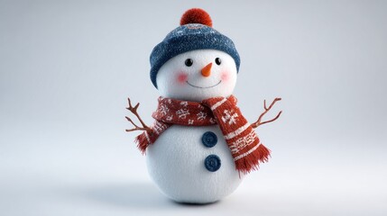 Fototapeta premium Cheerful snowman wearing a cozy hat and scarf on a bright winter day