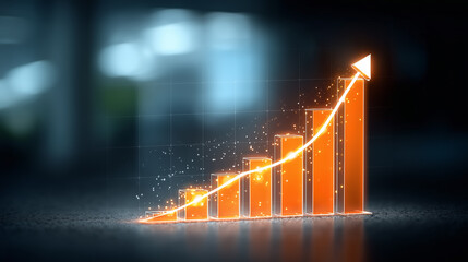Startup business trend growth concept, improve development chart of company. Graph upward arrow grow up. Plan best sale performance return on investment stock, opportunity success challenge strategy