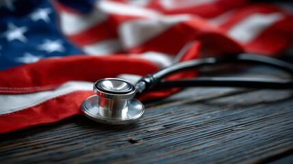 Stethoscope on american flag representing healthcare in the united states