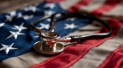 Stethoscope on american flag representing healthcare in the united states