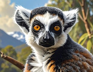 Close-up of a lemur with striking markings