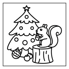 christmas tree and gifts Christmas Coloring Page Line Art