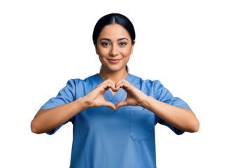 Caring Nurse: Woman in Scrubs Making Heart Shape Isolated on White