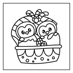 Cute cartoon vector illustration of a little girl with a sweet, Christmas Coloring Page Line art