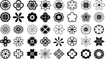 Collection of diverse stylized floral icons and decorative elements offering versatile design options for creative projects