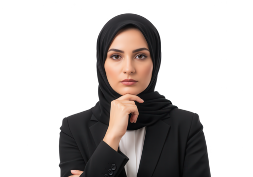 Confident Muslim Woman in Hijab and Business Suit on White - Powered by Adobe