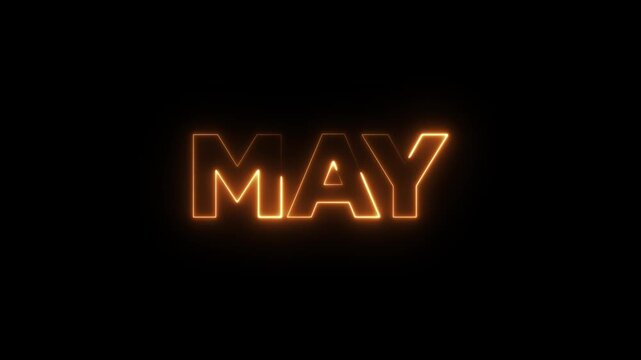 Glowing neon shine May month neon text animation isolated on black background