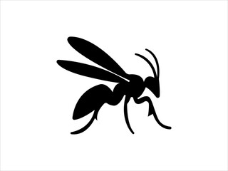 Black wasp silhouette flying with detailed wings and body