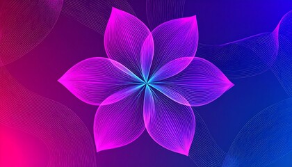 A digital illustration features a flower comprised of linear, glowing, violet and purple lines, set against a gradient background