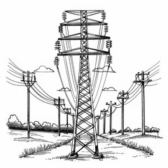 Industrial Power Plant and Electrical Tower Sketches