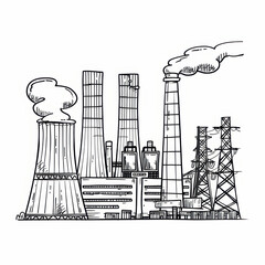 Industrial Power Plant and Electrical Tower Sketches