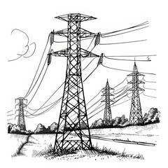 Industrial Power Plant and Electrical Tower Sketches