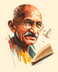 Minimalist flyer template for 2nd October Gandhi Jayanti, featuring Mahatma Gandhi's profile and freedom theme