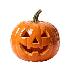 Classic Carved Halloween Pumpkin on White Background