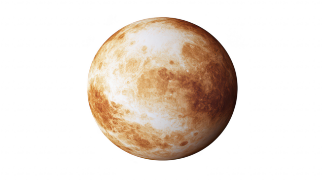 A detailed view of the planet Venus its rocky surface and atmospheric features. set against a stark white background. ideal for educational and astronomical contexts