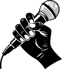 Hand holding a microphone silhouette vector illustration