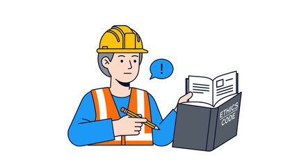 Industrial worker in safety gear reading an instruction manual.