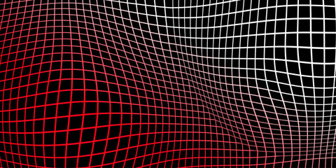 distorted grid of red and white lines on a black background creating an optical illusion