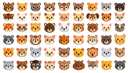 Cute animal faces in a grid.  Variety of cartoon animal heads