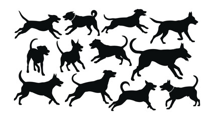 Dynamic Dog Silhouettes: A captivating collection of dog silhouettes in various poses, highlighting the agility and diverse breeds, showcasing the elegance of canine forms. 
