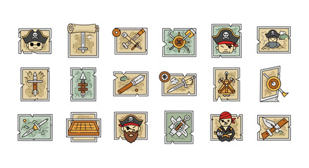 Obraz premium Collection of vintage pirate treasure maps and related items.