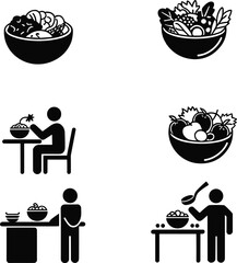cooking, dining, lifestyle, wellness, vegetables, bowl, preparation, icon, meal, person, salad icon, food bowl, eating graphic, healthy lifestyle, nutrition concept, cooking symbol, 