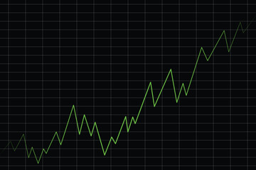 Stock Market Trend Analysis Rising Green Line on Black Grid
