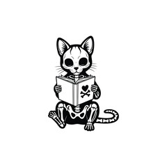 Vector art of cute skeletal cat reading book