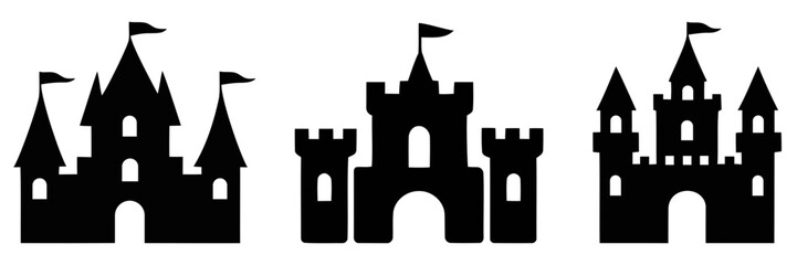 silhouetted castles with flags. castle icons set © Designer Alam