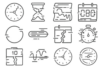 Grid glitched hourglass time jittery torn date bar icons icon vector melting