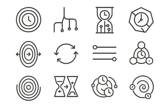 Phase icon clock orbiting feedback abstract icons ripple time timelines arrows event