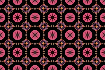 A vibrant seamless floral pattern vector design with pink flowers and a subtle gear texture illustration for summer textile decoration