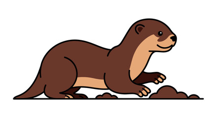 Cute cartoon brown otter standing on the ground illustration.