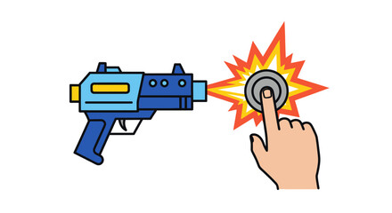 Futuristic Laser Gun Firing at a Hand Pressed Button.
