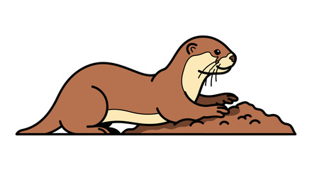Cute cartoon otter character standing on a dirt mound illustration.