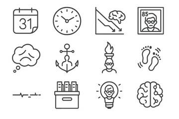 Timeline footsteps memory icons archive thought torch icon nodes decline aging anchor