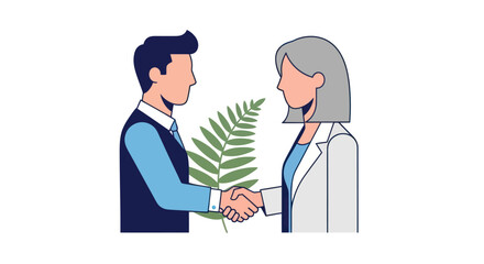 Business man and woman shaking hands in agreement.